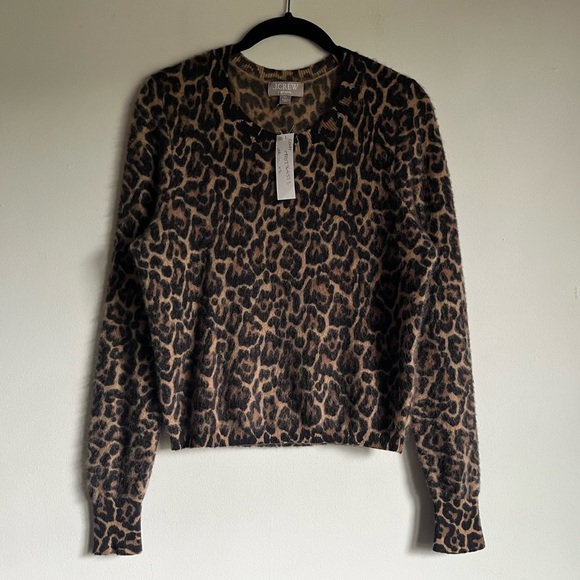 J Crew Brushed Cashmere Crop Fit Crewneck Sweater in Leopard Print XS $158 CE684 - Picture 2 of 16